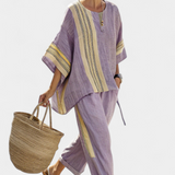 Alena Elegantní Bambusová Lněná Souprava Levandule