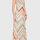 Agustina | Dlouhé krajkové šaty s výstřihem do V a cikcak vzorem