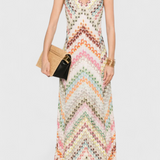 Agustina | Dlouhé krajkové šaty s výstřihem do V a cikcak vzorem