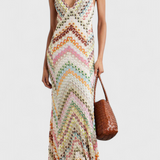 Agustina | Dlouhé krajkové šaty s výstřihem do V a cikcak vzorem